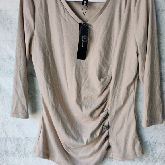 Allegra K Tops - Allegra K Beige Ruched Button Blouse